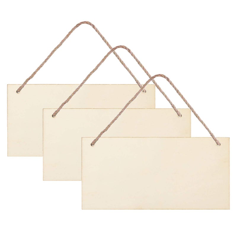JANOU 3pcs Unfinished Wood Sign Blank Rectangle Hanging Wooden Plaque DIY Craft Project Wood Sign with Rope Door Wall Art Decorative, 6x12'' - Image 1